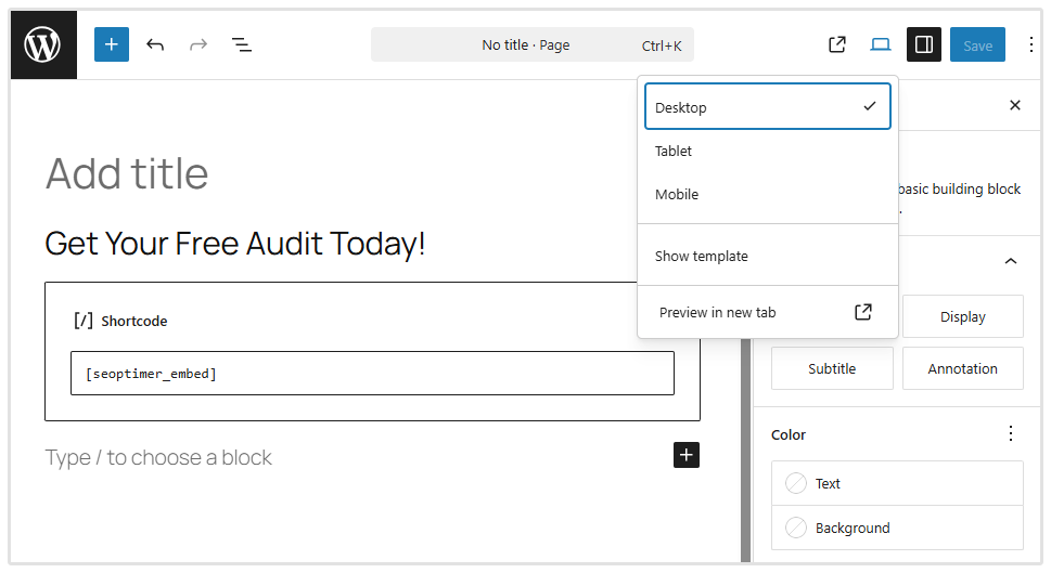 Preview Page WordPress